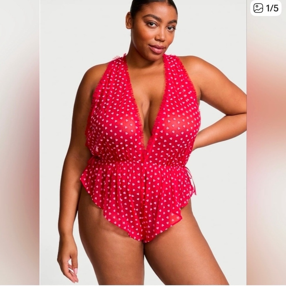 Victoria’s Secret VS Tease Heart Mesh Romper Valentines Sexy Lingerie